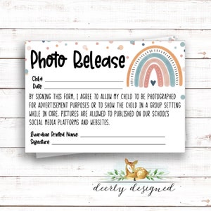 Daycare Preschool Photo Release Form - Photography Release - Daycare enrollment - New student forms - Childcare - Daycare - Boho Rainbow