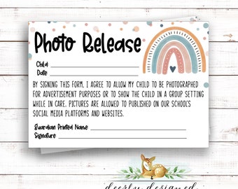 Daycare Preschool Photo Release Form - Photography Release - Daycare enrollment - New student forms - Childcare - Daycare - Boho Rainbow