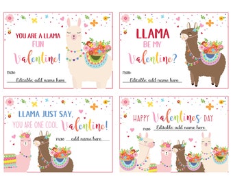 EDITABLE Llama Valentine Cards - Enter child's name - Valentine Card Template - Llama Valentine Cards - Valentine Party - Llama cards