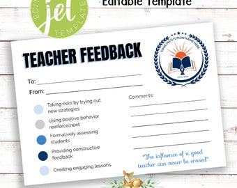 EDITABLE TEMPLATE School Logo Teacher Feedback - Teacher Walk-through Feedback template - School Admin -  Teacher Observation - Highschool