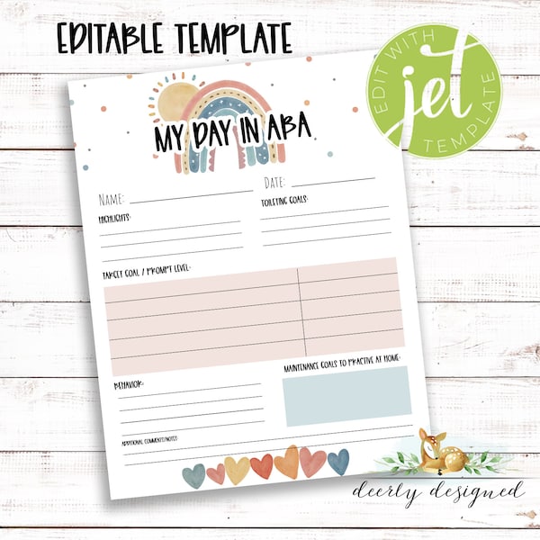 EDITABLE ABA Therapy Log - Applied Behavior Analysis - RBT - Autism - Behavior Log - Potty Log - Aba therapist - Daily Communication report