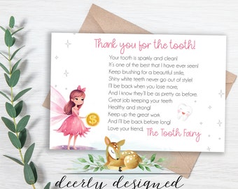 Note from the Tooth Fairy - Cute Pink Tooth fairy note - Tooth Fairy Letter - From the toothfairy, Lost tooth, first tooth, Printable letter