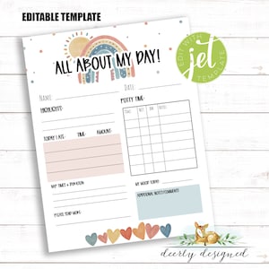 EDITABLE Daycare Daily Report template - Headstart - Preschool - Mothers Day Out - Infant Care- Home daycare Printable - Editable Template