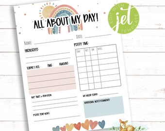 EDITABLE Daycare Daily Report template - Headstart - Preschool - Mothers Day Out - Infant Care- Home daycare Printable - Editable Template