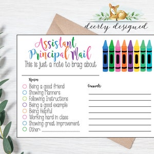 Assistant Principal Printable - Note from Assistant Principal - From Principal Office -School - Principal Mail - Positive Praise - Reward