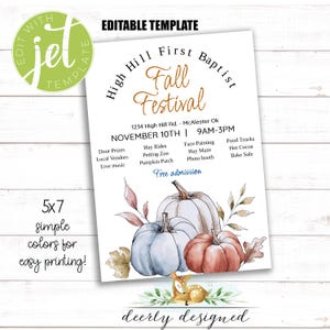EDITABLE Fall Festival Invitation Flyer - Harvest Festival - Editable Template - Autumn Festival - Church Festival - Pumpkin Fall Vendors