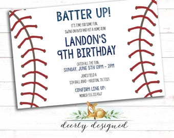 Baseball Invitation - 4x6 Baseball party invitation - Batter up - Baseball Mom - T Ball Party - Baseball Team party - End of season party