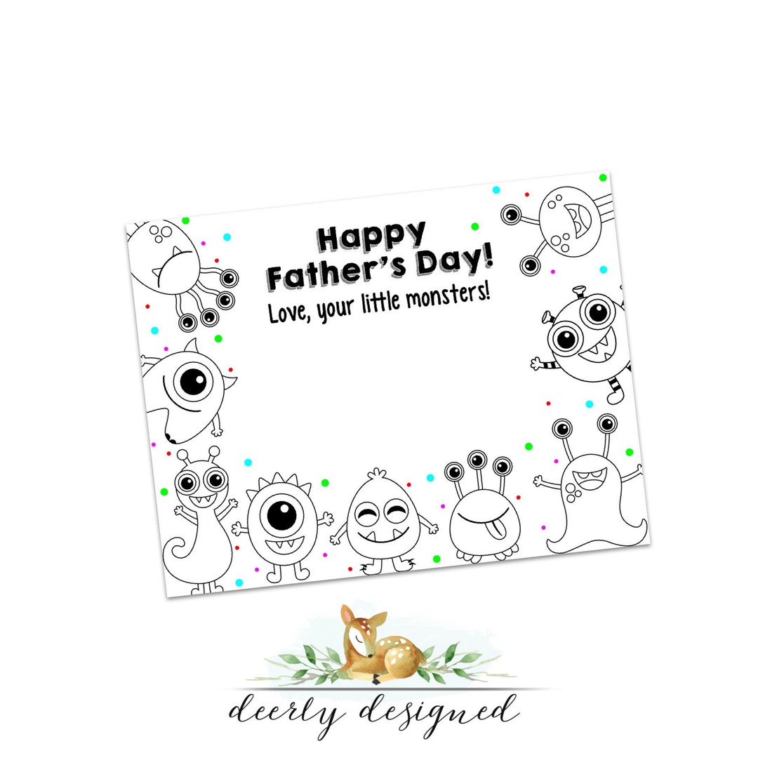 Father's Day Coloring Page - Card - Printable - From Your Little Moonsters - Instant Download ...