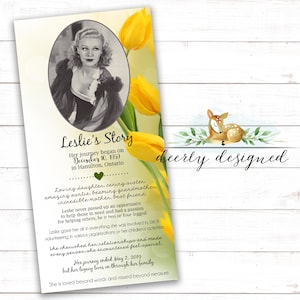 Yellow Tulip Funeral Program - Memory Card - Celebration of Life Program - Obituary Card - Yellow Tulips - In Memory Of - Tulips - Spring