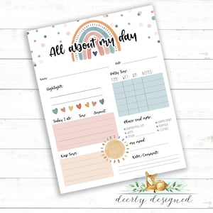 Boho Daycare Report Mail - Daycare Printable - Daycare Report - Registro giornaliero - Registro dell'asilo - Arredamento Boho Daycare - Registro del vasino - Programma del riposino