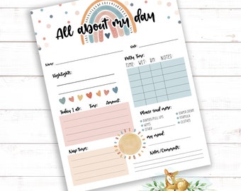 Boho Daycare Report Mail -Daycare Printable - Day Care Report - Daily Log - Daycare Log - Boho Daycare decor - Potty Log - Nap Schedule