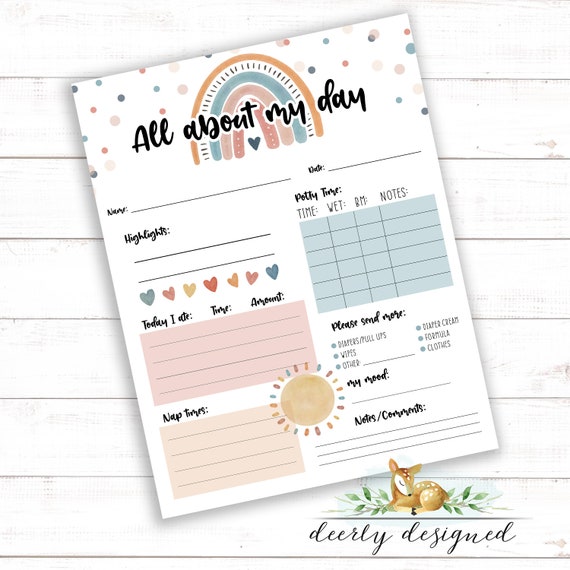 Boho Daycare Report Mail -Daycare Printable - Day Care Report - Daily Log - Daycare Log - Boho Daycare decor - Potty Log - Nap Schedule