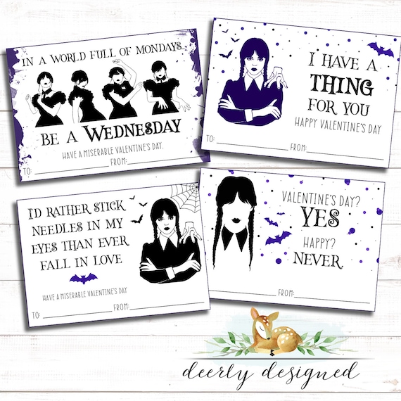 Wednesday Valentine Cards - Wednesday Valentines - School Valentines - Wednesday Addams - Valentine Printable - Instant Download - Wednesday