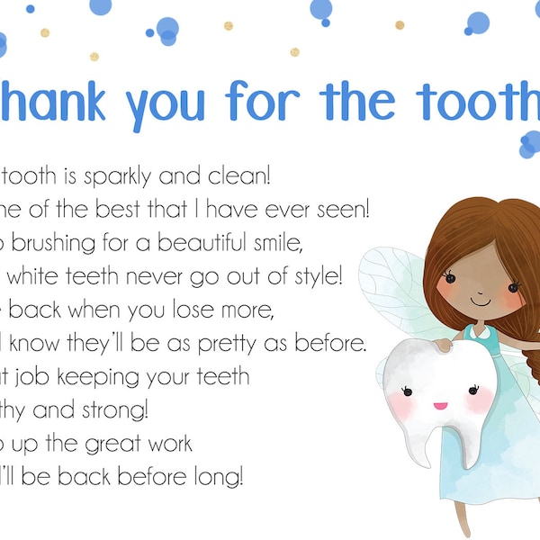 Note from the Tooth Fairy - Thank you for the Tooth - Thank you note - printable - instant download - Tooth Fairy - First tooth - Lost tooth