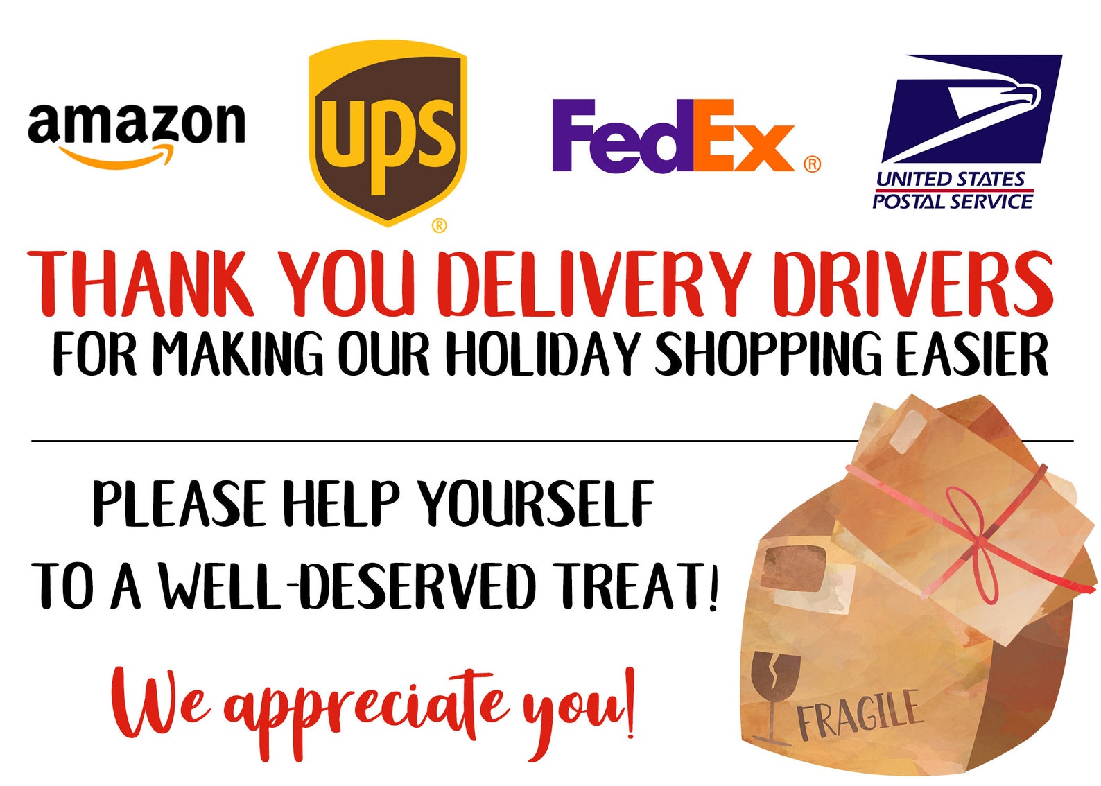 Delivery Driver Mailman Thank You Printable Amazon UPS Etsy
