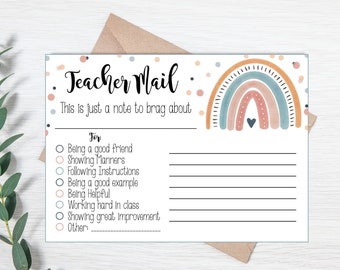 Boho Rainbow Teacher Mail - Note from the Teacher - Teacher Report - Good Report from Teacher Printable - Teacher Brag - Reward Note home