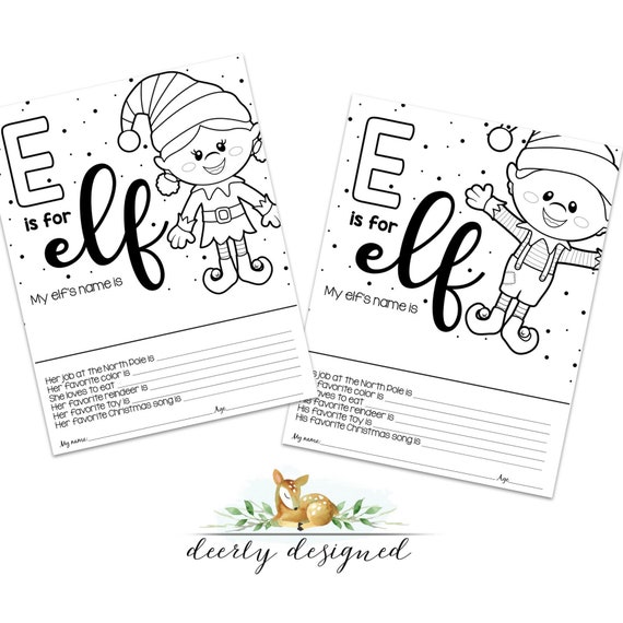 E is for Elf  Boy and Girl Elf  Elf Coloring Page