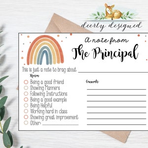 Principal Printable - Note from Principal - From Principal Office -School - First day of school - back to school - rainbow - Classroom