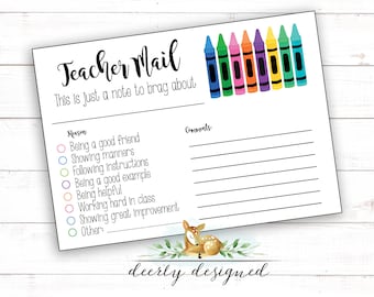 Teacher Mail - Preschool Kindergarten Elementary Brag card -  Note from the Teacher - Teacher Report - Good Report from Teacher Printable