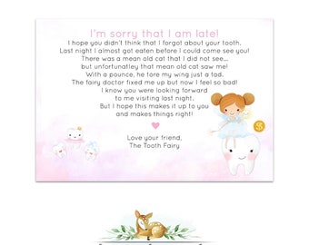 Cute Note from the Tooth fairy - Late Excuse Toothfairy note - Letter from the Tooth fairy - Printable Toothfairy Apology Letter from Fairy