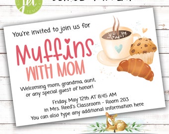 EDITABLE Muffins With Mom Invitation - Mother's Day - Editable Printable - Edit in your Browswer with JetTemplate - Mother's day template