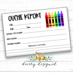 Ouchie Report Printable - Accident Report - BooBoo Report - Daycare - Preschool - Kindergarten Accident report - Incident report - Crayons