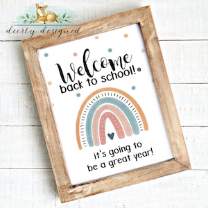 Boho Rainbow Welcome back to school Sign - Classroom Bulletin Board - Boho Classroom Decor - Teacher Printable- Classroom Decor Printable