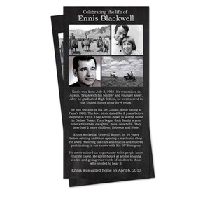 Programme funéraire noir et blanc : carte de service commémoratif | Perte | Célébration de la vie | Tableau | Invitation imprimable
