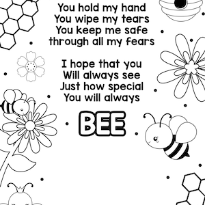 Página para colorear de abejas Tarjeta especial imprimible - Día de la Madre - Día del Padre - Cumpleaños - Preescolar - Jardín de infantes - Página para colorear para niños pequeños - Abejas