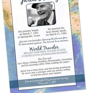 Einzigartiges Andenken | Trauerfeier-Programm | Landkarten-Thema | Reisenden | Feier des Lebens | Beerdigung Trauerfeier | Totenanzeige