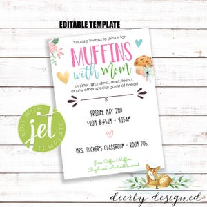 Invitación &quot;Muffins con Mamá&quot;: Plantilla editable para el Día de la Madre