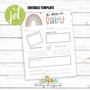 Baby Information Form: Daycare, Babysitter, Childcare (Editable Template)