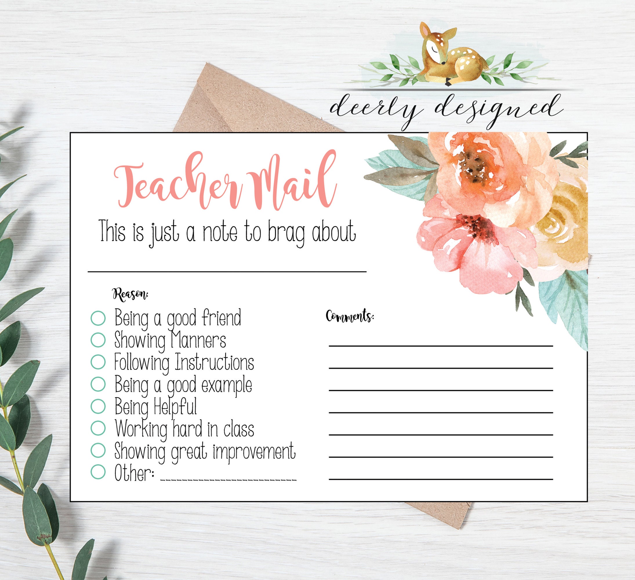 Teacher Mail Floral Spring Note From the Teacher Teacher - Etsy