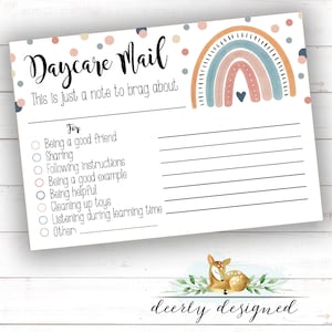 Boho Rainbow Daycare Mail - Day-care - Note from Daycare teacher - Homeschool - preschool - Daycare teacher - Daycare report - Childcare