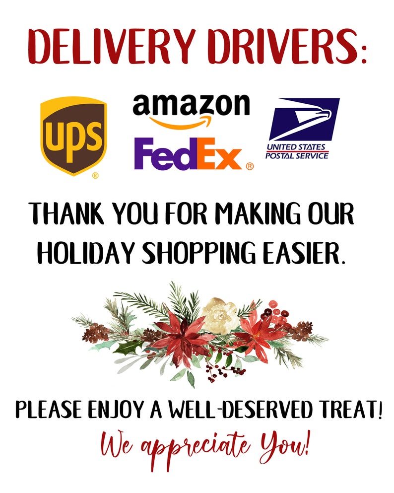 Mailman Delivery Driver Thank You Printable Amazon UPS Etsy