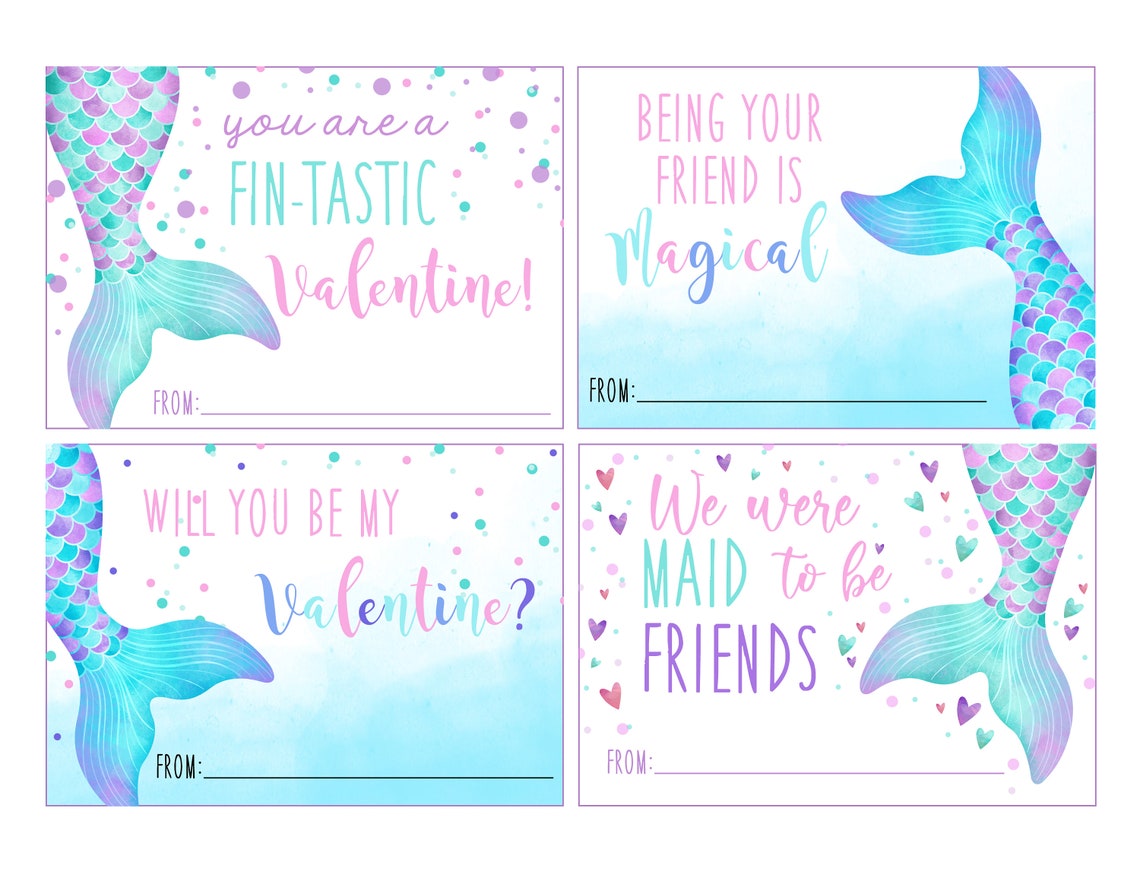 Mermaid Valentine Card Printables Instant Download | Etsy