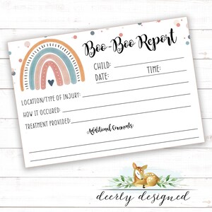 Accident Report Printable - Ouchie Report - BooBoo Report - Daycare - Preschool - Kindergarten Accident report - Incident report - printable