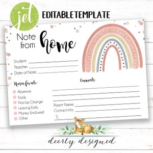 EDITABLE School Note From Home - Absence - Tardy - Parent Note for Teacher - School Note - Parent Teacher Communication - Editable Template
