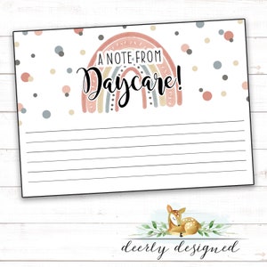 Cute Boho Rainbow Note from Daycare teacher - Homeschool - preschool - Daycare teacher - Daycare report  - Daycare stationary - Daycare Mail