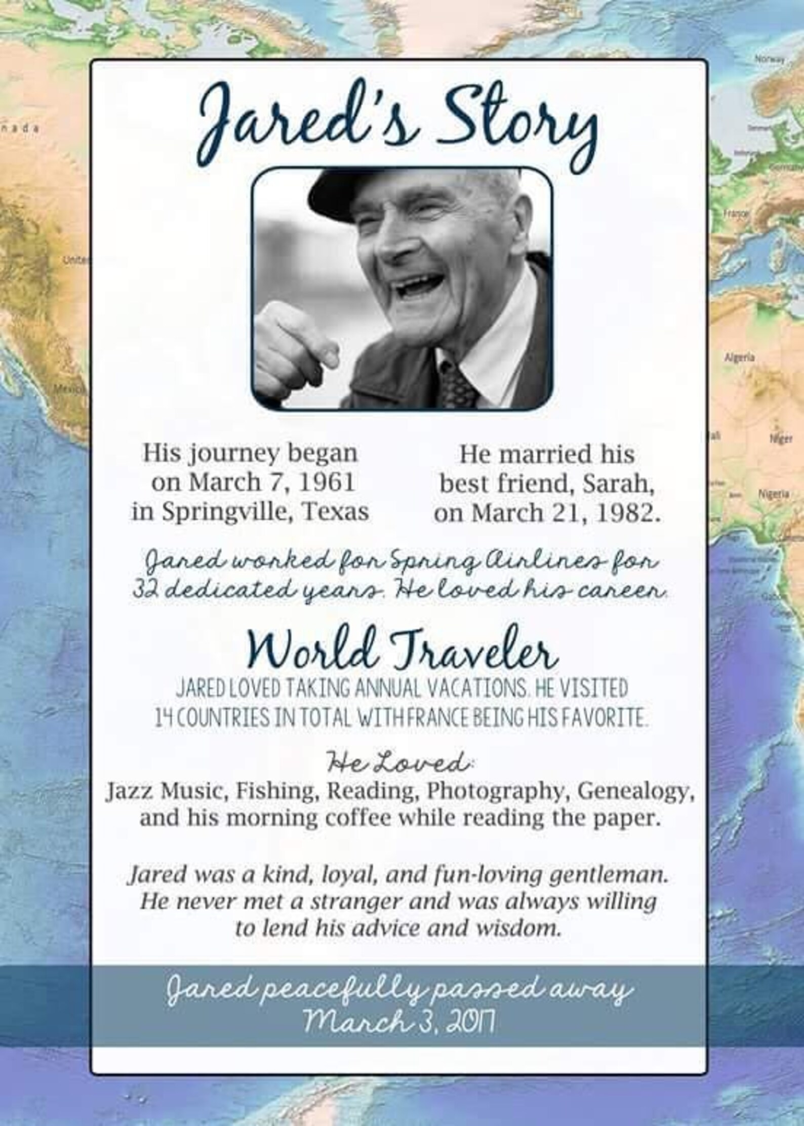 Funeral Memorial Service Program Map Theme Traveler In | Etsy
