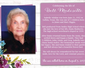 Funeral Purple Lavender Floral Printable  Funeral Program | Printable Memorial Card | Obituary | Celebration of Life - Order of Service