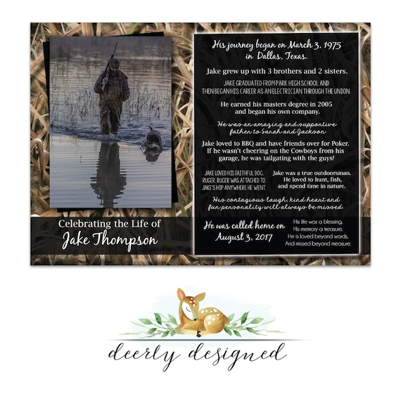 Camouflage Hunting Funeral Program Funeral Announcement Etsy