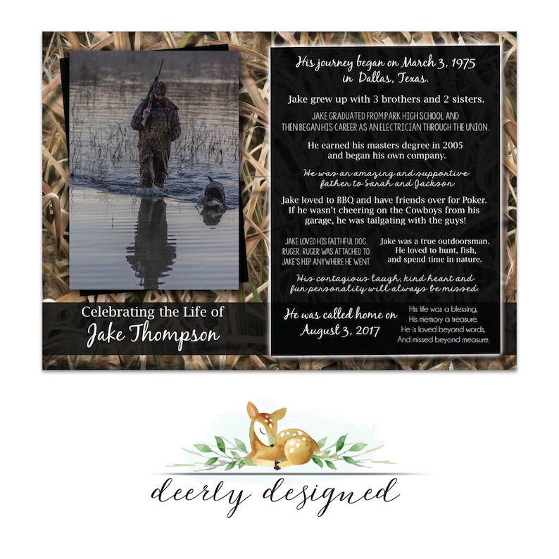 Camouflage Hunting Funeral Program Funeral Announcement Etsy