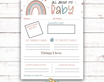 Baby Information - About my Baby - Daycare, Babysitter, childcare form - Home daycare - Infant care - School - Child information - printable