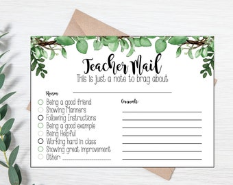 Farmhouse Boho Teacher Mail - Note from the Teacher - Teacher Report - Good Report from Teacher Printable - Teacher Brag - Reward Note home