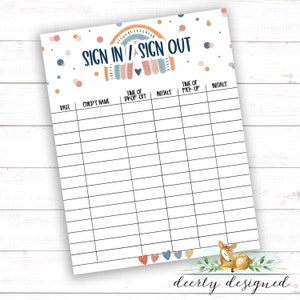 Boho Rainbow Sign In / Sign Out Sheet Daycare Sign In Sheet - Preschool - Mother's Day Out - Summer Camp - VBS Sign In - Home daycare