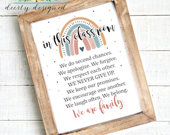 Boho Rainbow Classroom Decor Motivational Sign - Classroom Bulletin Board - Boho Classroom Decor - Classroom Decor Printable - We are family