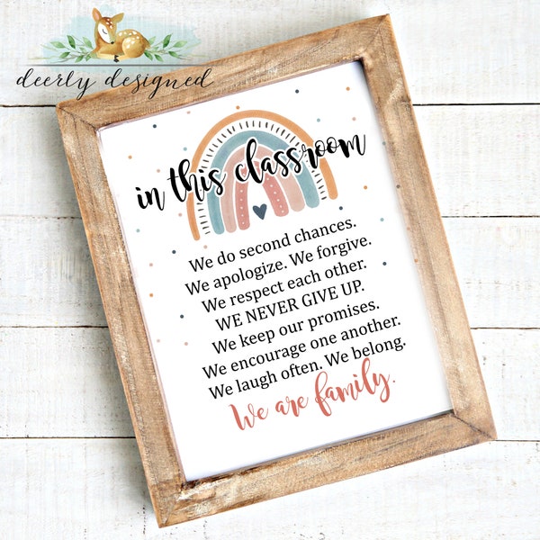 Boho Rainbow Classroom Decor Motivational Sign - Classroom Bulletin Board - Boho Classroom Decor - Classroom Decor Printable - We are family