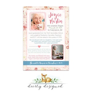 Floral Pink Funeral Program - Obituary Card - The Story by Deerly Designed - Keepsake - Printable - Celebration of Life Service Card