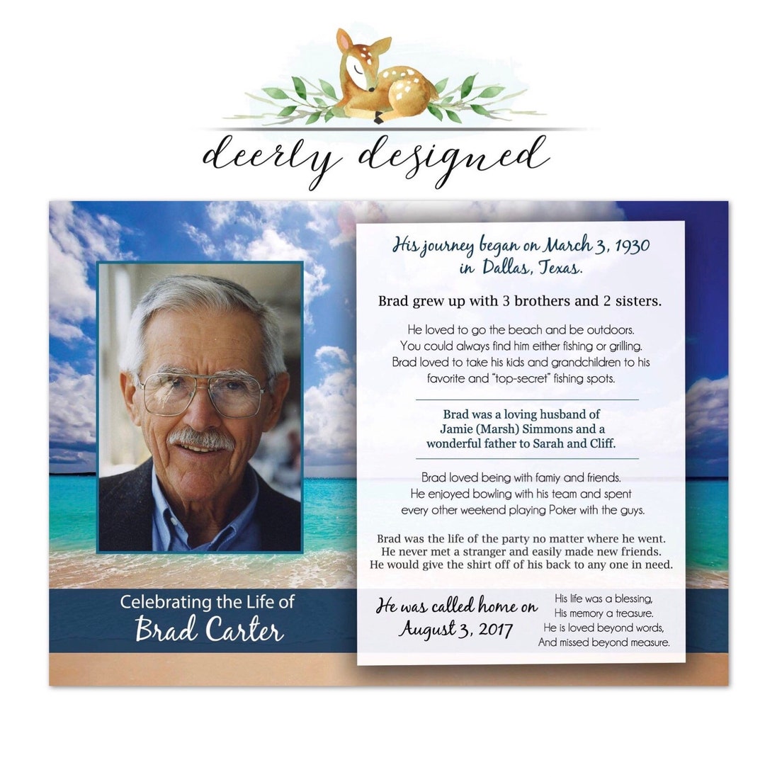 Ocean Beach Funeral Program | Printable Memorial Card | Obituary ...